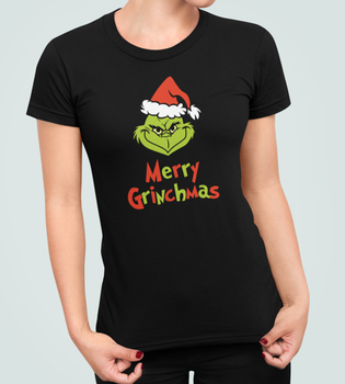 Жіноча Новорічна футболка Stedman з принтом Merry Grinchmas Гринч Викрадач Різдва Чорний М