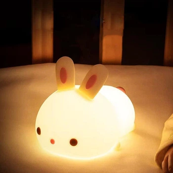 Світлодіодний нічник кролик Mubarek RGB 7 кольорів світіння USB акумуляторна силіконова лампа у вигляді кролика для дітей