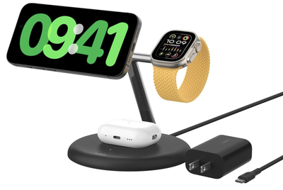 Бездротовий зарядний пристрій Belkin BoostCharge Pro 3-in-1 Magnetic Charging Stand with Qi2 15W - Black (WIZ023ttBK)