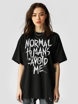 Футболка женская оверсайз Dubhumans Normal Humans Avoid Me Черный XS-S (NHAM-TWO-B-XSS)
