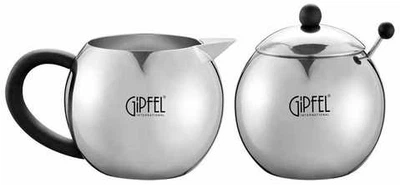Gipfel набор oreole: сахарница с ложечкой молочник 9,3х7см,14 см 370 мл (нерж. сталь) нержавеющая сталь нержавеющая сталь (9833)