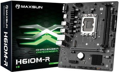 Мат.плата lga1700, Maxsun Challenger h610m-r v2, h610, 2xDDR4, Int.Video(CPU), 3xSATA3, 1xPCI-E 16x 4.0, 1xPCI-E 1x, m.2 3.0, r22 , vga/hdmi, MicroATX (MS-Challenger h610m-r v2)