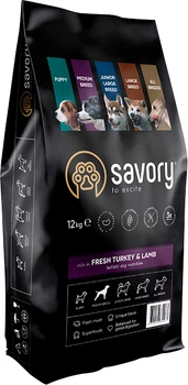 Сухий корм для собак середніх порід Savory Medium Breed rich in Fresh Turkey and Lamb зі свіжим м’ясом індички та ягнятиною 12 кг (4820232630273)A