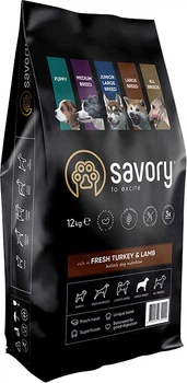 Сухий корм для собак великих порід Savory Large Breeds rich in Fresh Turkey and Lamb зі свіжим м’ясом індички та ягнятиною 12 кг (4820232630242)A