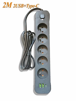 Сетевой фильтр-удлинитель 2м Power Strip 5 розеток 2xUSB-A 1xUSB-C с заземлением