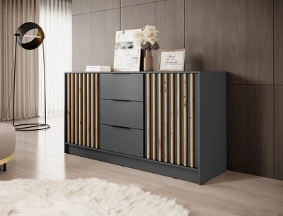 Комод Нелли / Nelly 3D 2-дверный с 3 ящиками Графит/дуб артизан 155х45х86 см. Perfect Home