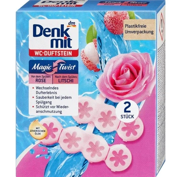 Ароматизатор для туалета в унитаз Denkmit Magic Twist Rose & Lychee 2шт Германия 4066447584646