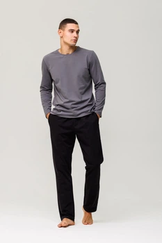 Пижама мужская Handy Wear Cotton Basic лонгслив темносерый + штаны прямые черные M