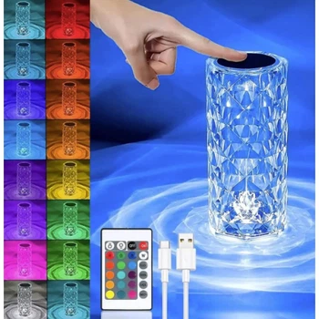 Настольная светодиодная лампа-ночник Роза на 16-цвет RGB "Crystal Rose" с пультом, прозрачная