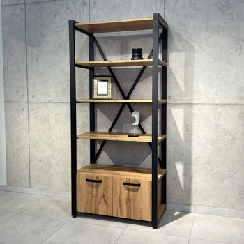 Відкритий стелаж-шафа MebliRoMax Loft 900 2Д Дуб Тахо/ Чорний (000088447)