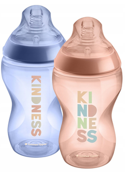 Butelki do karmienia dzieci Tommee Tippee Closer To Nature ze smoczkiem silikonowym 3 m + Kindness, 2x340ml (5010415226303)