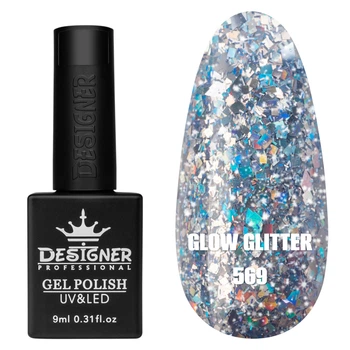 Гель-лак для ногтей Clow Glitter Дизайн с глиттером хамелеон разного размера , 9 мл Фиолетовый №569