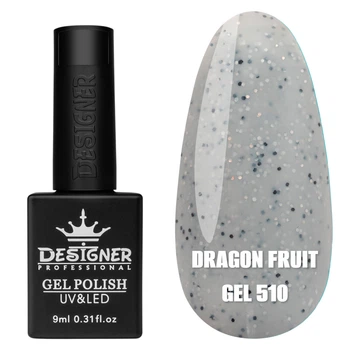 Гель-лак для нігтів Dragon fruit gel Дизайн з дрібною чорно-білою крихтою, 9 мл Сірий №510
