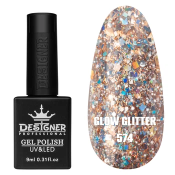 Гель-лак для ногтей Clow Glitter Дизайн с глиттером хамелеон разного размера , 9 мл №574