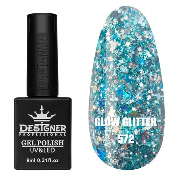 Гель-лак для ногтей Clow Glitter Дизайн с глиттером хамелеон разного размера , 9 мл Бирюзовый №572