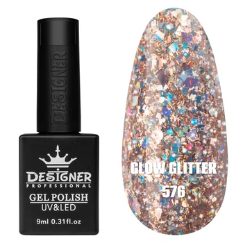 Гель-лак для ногтей Clow Glitter Дизайн с глиттером хамелеон разного размера , 9 мл №576