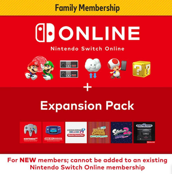 Подписка Nintendo Switch Online Family Membership Семейная + Expansion Pack, 12 месяцев для региона Европы (Nintendo eShop)