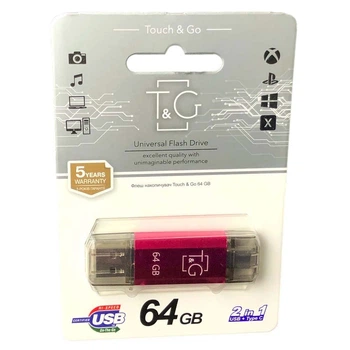USB флешка Flash Drive 2в1 T&G разъемы USB и Type-C 64GB для хранения данных Фиолетовая