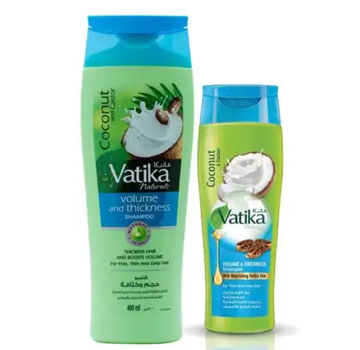 Шампунь Dabur Vatika Объемные и густые волосы с кокосом, касторовым маслом и хной, 400 мл + 200 мл