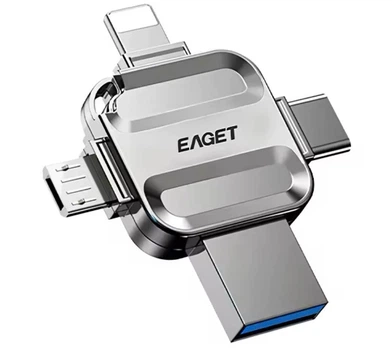 Флешка 4-стороння OTG USB 3.0 + Type-C + MicroUSB + Lightning Eaget i71 для Apple iPhone Android MacOS Windows 128Gb Silver