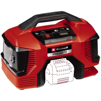 Компресор повітряний Einhell PRESSITO 18/21, акумуляторний 18В PXC, до 14/хв, 10.5бар, вис. і низьк. тиск, 2.06кг (без АКБ і ЗП) (4020467)