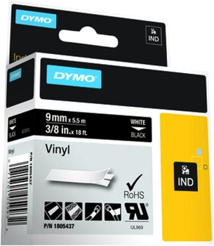 Стрічка для етикеток Dymo Rhino Vinyl 9 мм x 5.5 м White/Black (1805437)