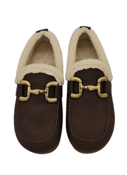 Плюшевые женские мокасины Brown с декоративной пряжкой, 37 (23,5 см)