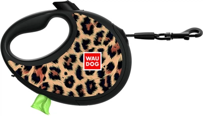 Повідець-рулетка для собак WAUDOG R-leash з контейнером для пакетів, малюнок "Леопард", світловідбивна стрічка, S, до 12 кг, 3 м (255-4066)