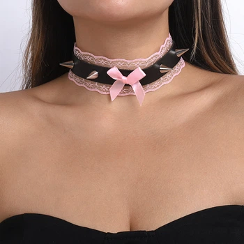 Жіночий чокер з шипами та бантиком Honey Fashion Accessories чорний (16-23)