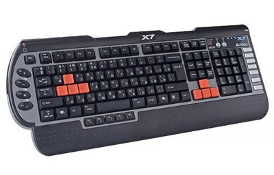 Клавиатура A4Tech X7-G800V USB, черная, инновационная игровая, с доп клавишами, мультимедийная, USB порт выходы для наушников и микрофона. 4 Speed, водонепроницаемая 22hot keys
