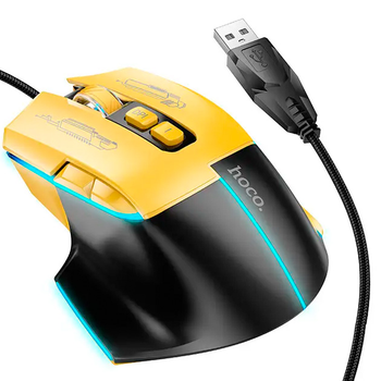 Миша дротова Hoco GM31 Overlord luminous gaming 1200-3600DPI USB 1.4M для ПК/ноутбука ігрова з підсвіткою Чорний-Жовтий