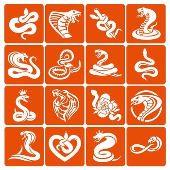 Набор трафаретов для биотату "Змеи" Snakes-simple-16, 6х6 см 16 простых трафаретов Fresh Tattoo Snakes-simple-16