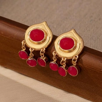 Сережки женские бижутерия "Красные подвески" jeweston золотистые
