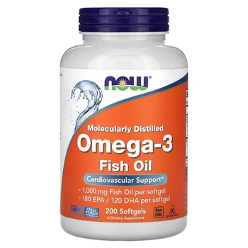 Омега-3 180 ЭПК/120 ДГК Now Foods Omega 3 Рыбий жир для здоровья мозга и сердца 200 капсул
