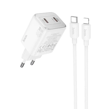 Швидка зарядка для телефону Type C / Зарядний пристрій Type-C Hoco N42 Elogiado 2C PD45W + Type-C to Lightning МЗП