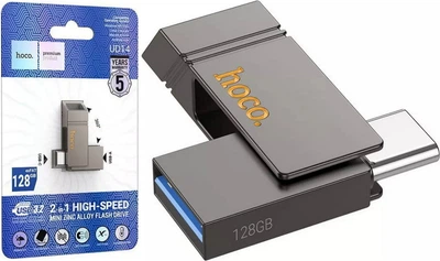 USB Флеш накопитель Hoco UD14 Clever USB3.2 TypeC mini flash drive (USB-A/TypeC) 128GB Metal Grey (38599)