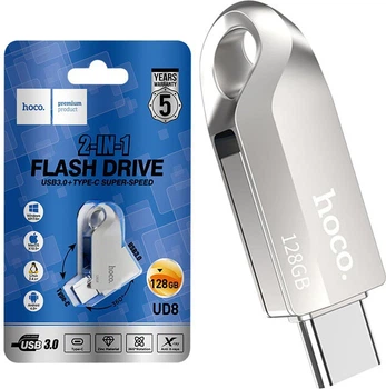 USB Флеш накопитель Hoco UD8 Smart TypeC USB drive 2в1 (USB-A/TypeC) 128GB Silver (38567)