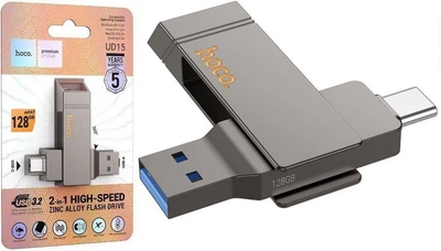 USB Флеш накопитель Hoco UD15 Clever USB3.2 TypeC flash drive (USB-A/TypeC) 128GB Metal Grey (38612)