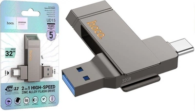 USB Флеш накопитель Hoco UD15 Clever USB3.2 TypeC flash drive (USB-A/TypeC) 32GB Metal Grey (38610)