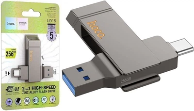 USB Флеш накопитель Hoco UD15 Clever USB3.2 TypeC flash drive (USB-A/TypeC) 256GB Metal Grey (38613)