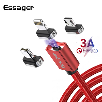 Магнитный кабель красный ESSAGER (micro USB, Type-C, Lightning) 1метр