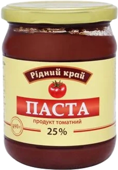 Томатна паста Рідний Край з вмістом сухих речових 25% пастеризована 490 г (7040061)
