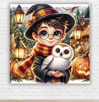 Бумажный плакат "Гарри Поттер с белой совой, Harry Potter" 1,5х1,5м