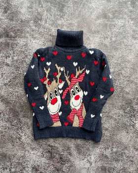 Свитер с оленями для мальчика "Deer in hearts" Cиний (3-4 года, 98-104 см)