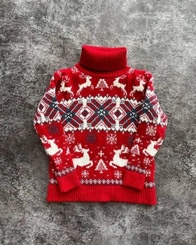Свитер с оленями для мальчика "Family deer" Красный (3-4 года, 98-104 см)