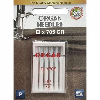Иглы швейные хромированные ORGAN EL×705 CR №80 для оверлока, распошивалки блистерная упаковка 5 штук (6973)