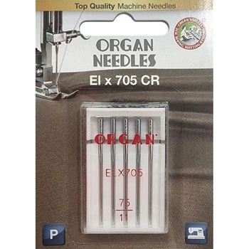 Иглы швейные хромированные ORGAN EL×705 CR №75 для оверлока, распошивалки блистерная упаковка 5 штук (6971)