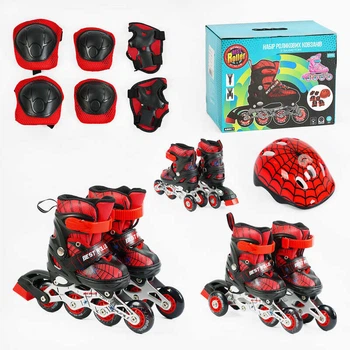 Ролики дитячі Profi Roller 11577-XS (розсувні, розмір 26-28, колеса 4/Ø60 мм/PVC, в один ряд, гальмо заднє, підсвіт., наколіники, налокітники, шолом)