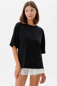 Пижама: футболка и шортики Leinle 50(2XL) Черно-белый (105552)