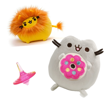 Набор Мягкая игрушка Pusheen cat маленький Котик c бол пончиком 15х12 см и Пушин Кет Лев 10х7 см и Юла v-12406